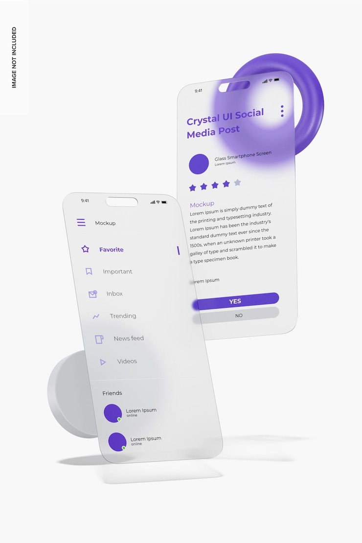 PSD glass smartphone screens mockup, falling