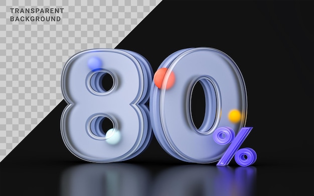 glassmorphism 80 por ciento de descuento símbolo de cupón 3d render banner venta en línea gran oferta promoción