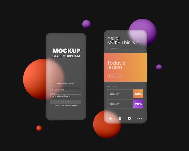 Glassmorphism buttons style mockup