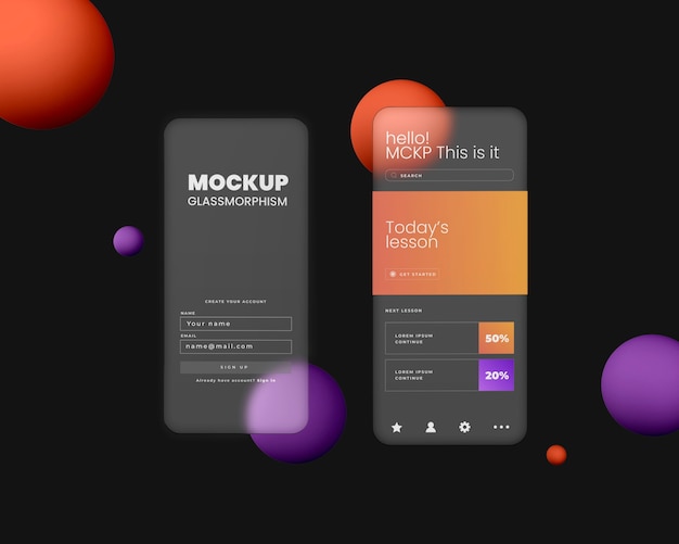 Glassmorphism buttons style mockup