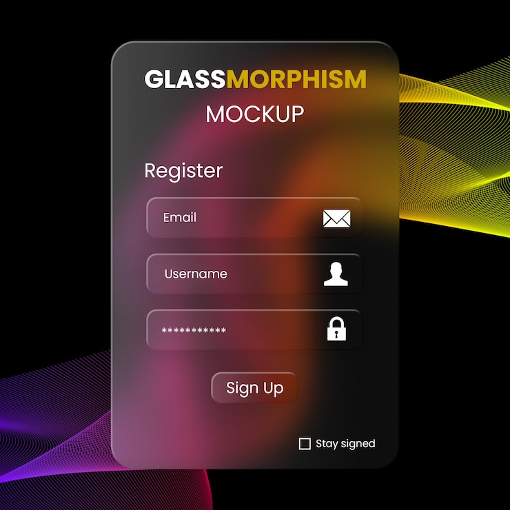 PSD glassmorphism página de registro ui design