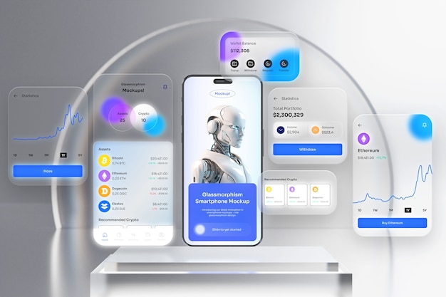 Glassmorphism progettazione di mockup per smartphone