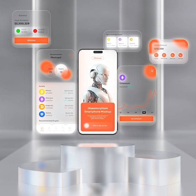 Glassmorphism progettazione di mockup per smartphone