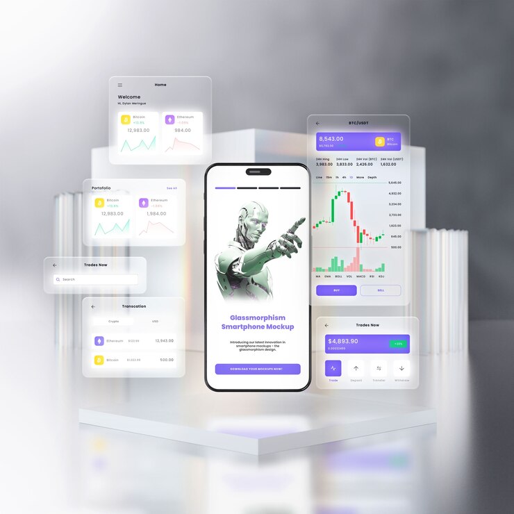 PSD glassmorphism progettazione di mockup per smartphone