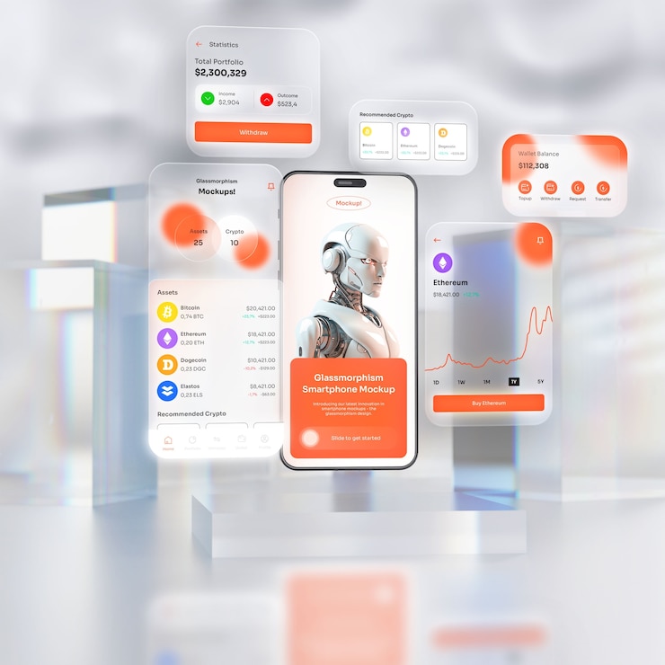 PSD glassmorphism smartphone-mockup-design