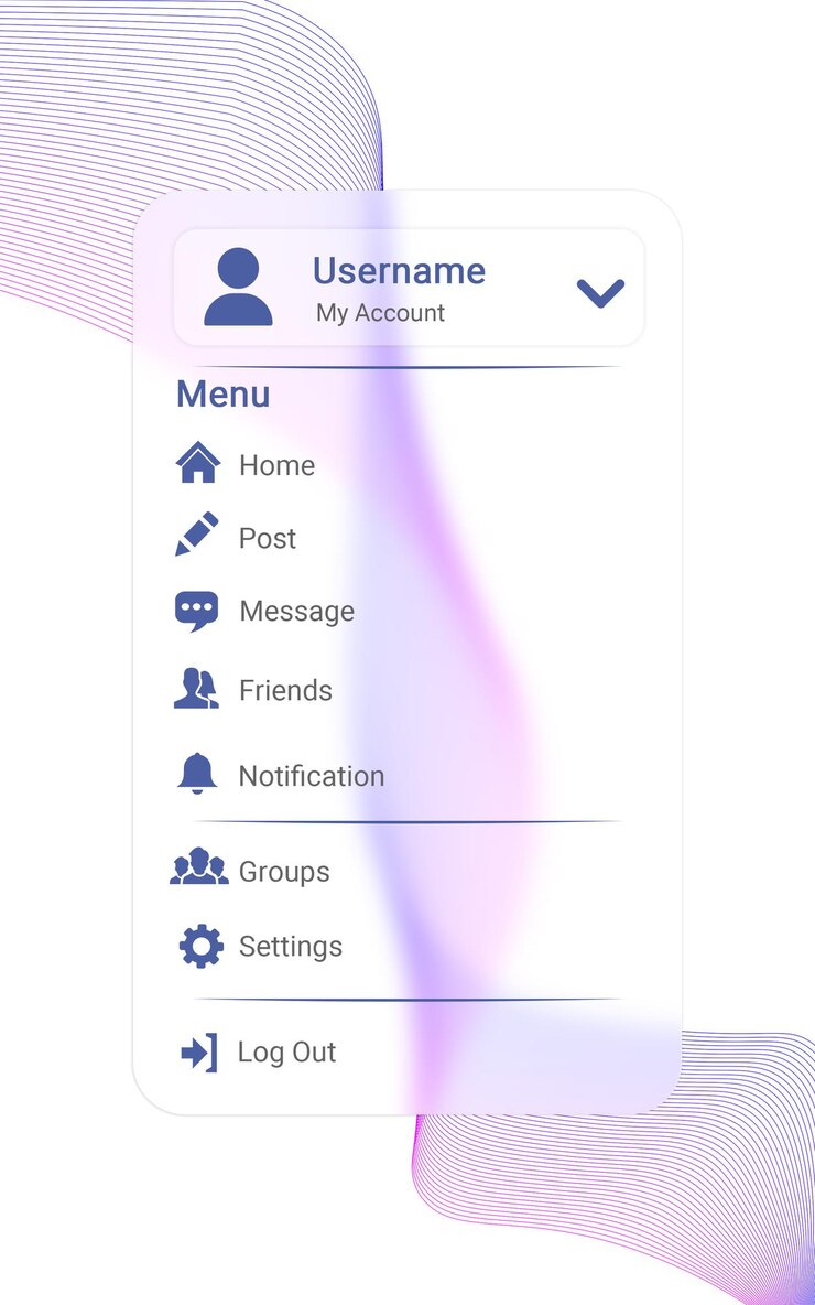 PSD glassmorphisme de la barre latérale des médias sociaux