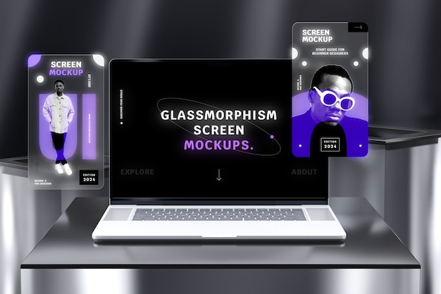 PSD glassmorphismus laptop laptop