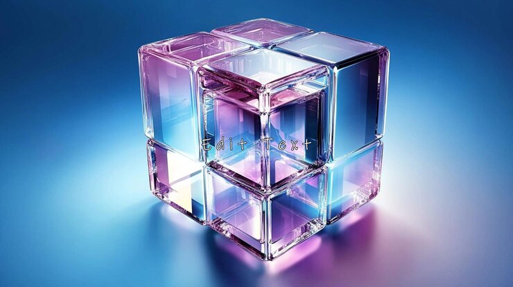 PSD glaswürfel durchscheinende lila-blaue geometrische blöcke 3d-rendering