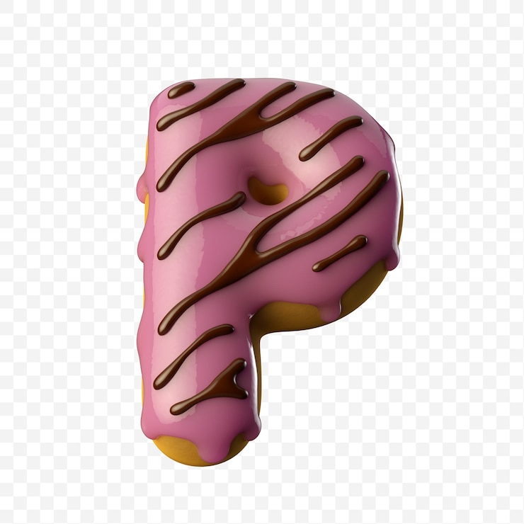 PSD glazed pink donut with chocolate letter p 3d illustration