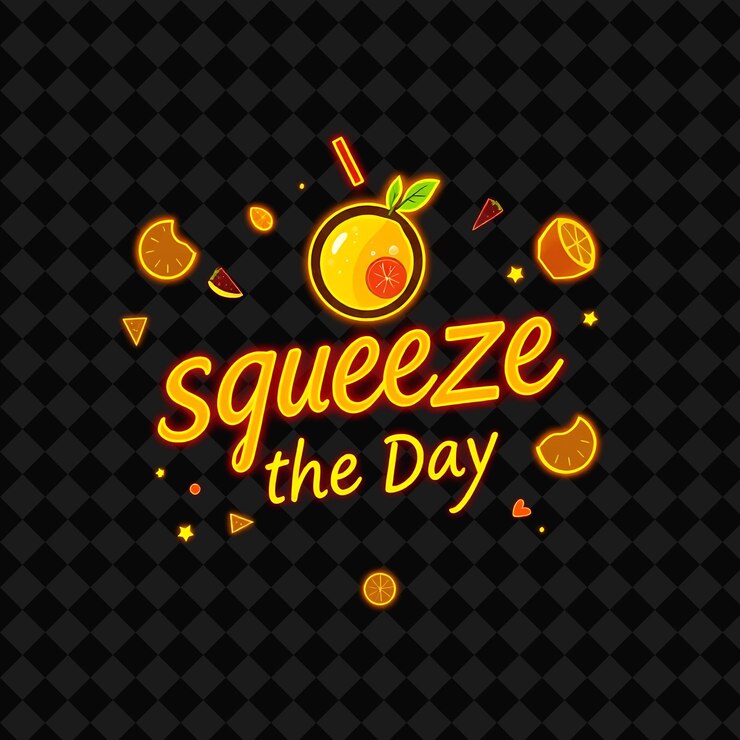 PSD gleaming squeeze the day texto en naranja de neón y amarillo brillante wi png inspirado en la decoración de alimentos de neón