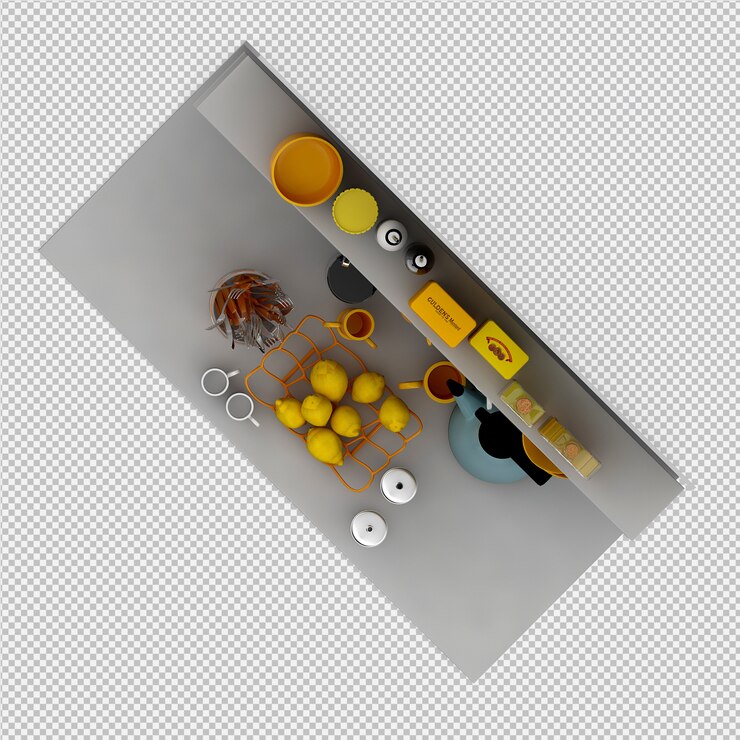 PSD gli accessori isometrici della cucina 3d rendono