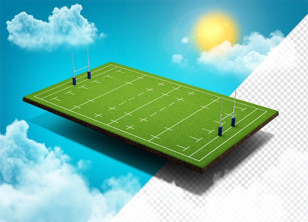 Gli stadi di rugby nelle nuvole del cielo in movimento luce solare riflesso lente 3d illustrazione