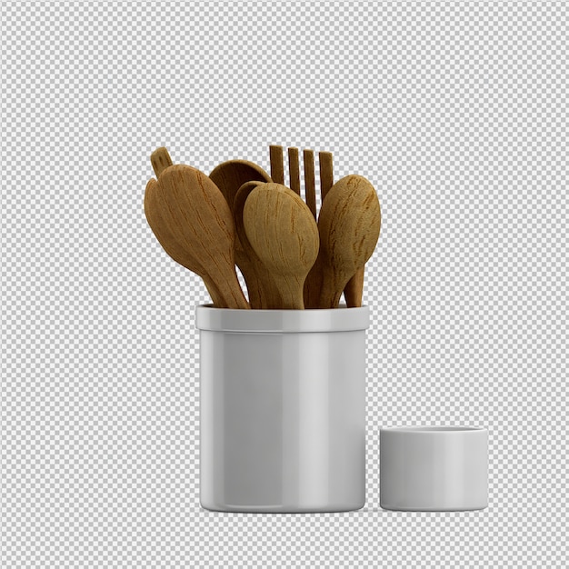 Gli utensili isometrici 3D della cucina rendono
