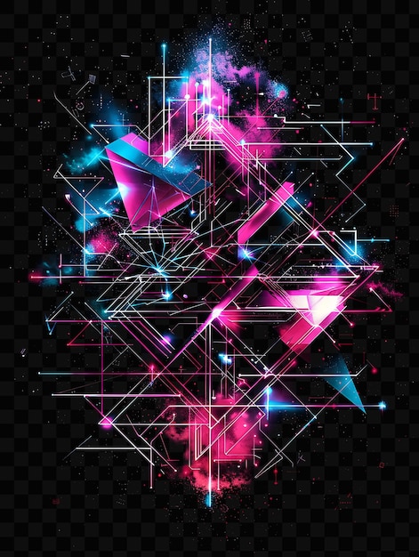 PSD glitch au néon futuriste avec des symboles cybernétiques des lignes lumineuses effets de texture fx film bg collage art