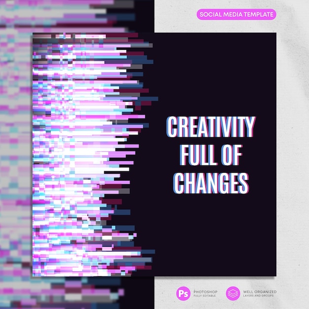 glitch instagram post psd template