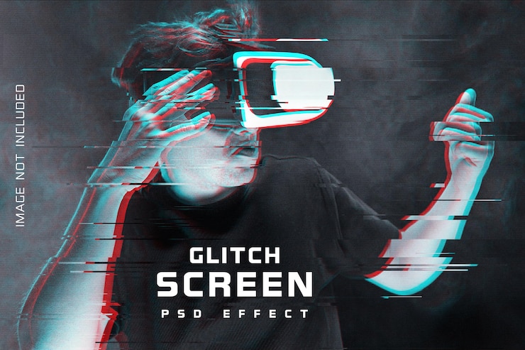 PSD glitch screen photo effect template