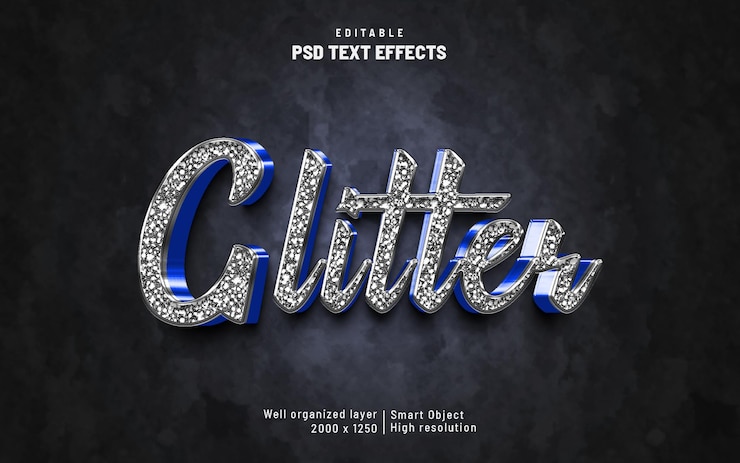 Glitter effetto testo stile argento