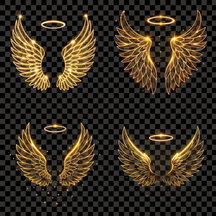 PSD glittering halo and angel wings glowing lights isolated transparent background png