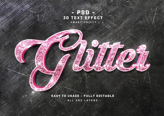 PSD glitzernder 3d-rosa-texteffekt