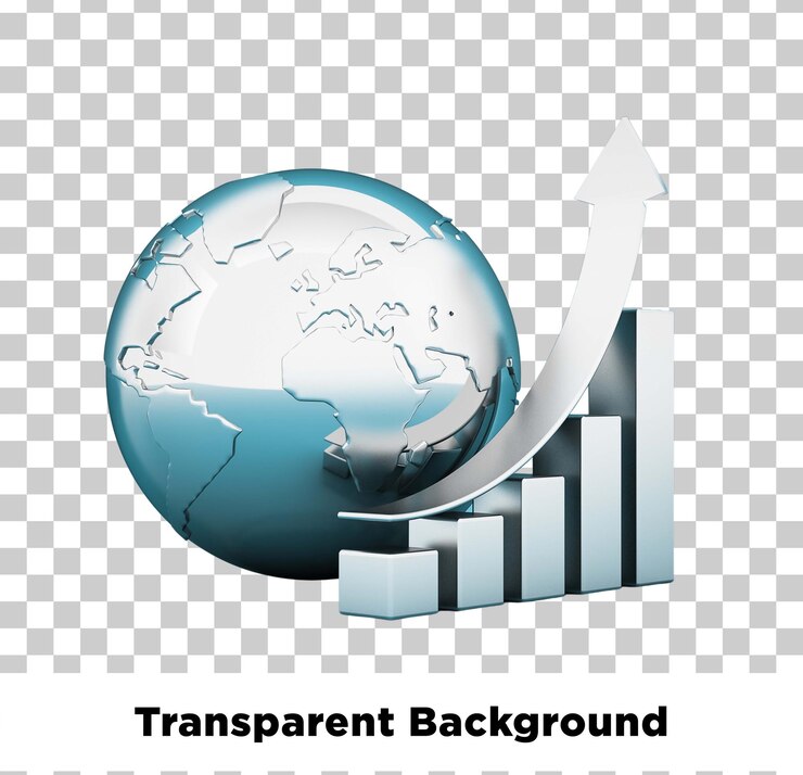 PSD global business growth and financial success illustrated with a globe and chart