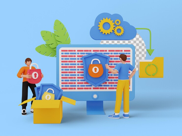 PSD global data security, personal data security, 3d illustration