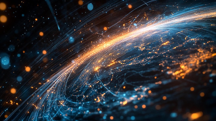 PSD global network connections illuminating the earth at night showing data streams and city lights