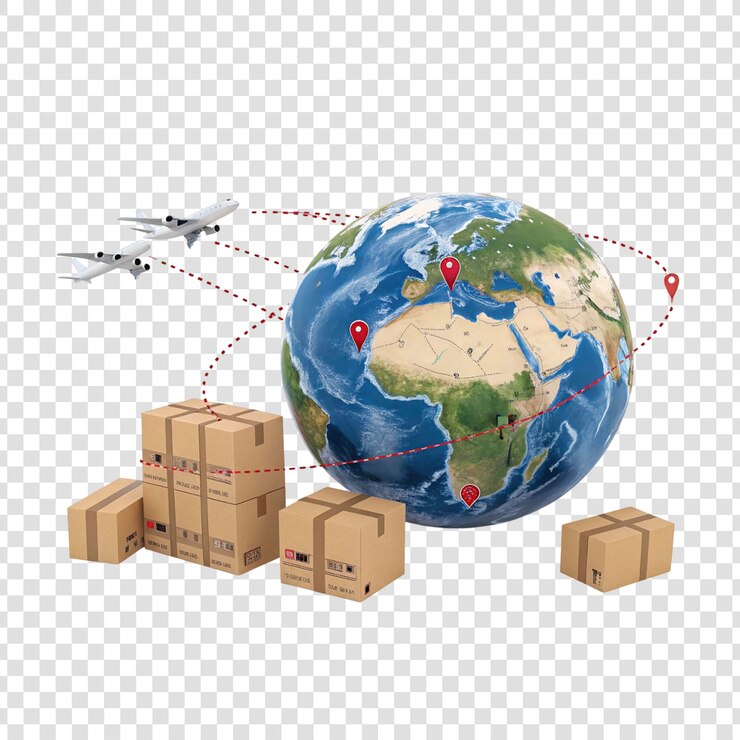 PSD global shipping and worldwide delivery concept