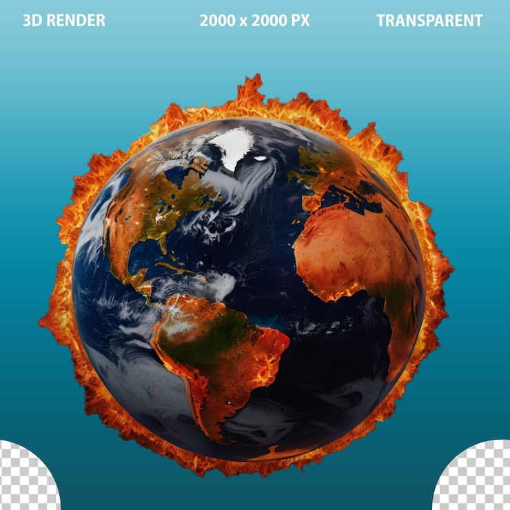 PSD globale erwärmung mit brennender erde mit png-transparentem hintergrund