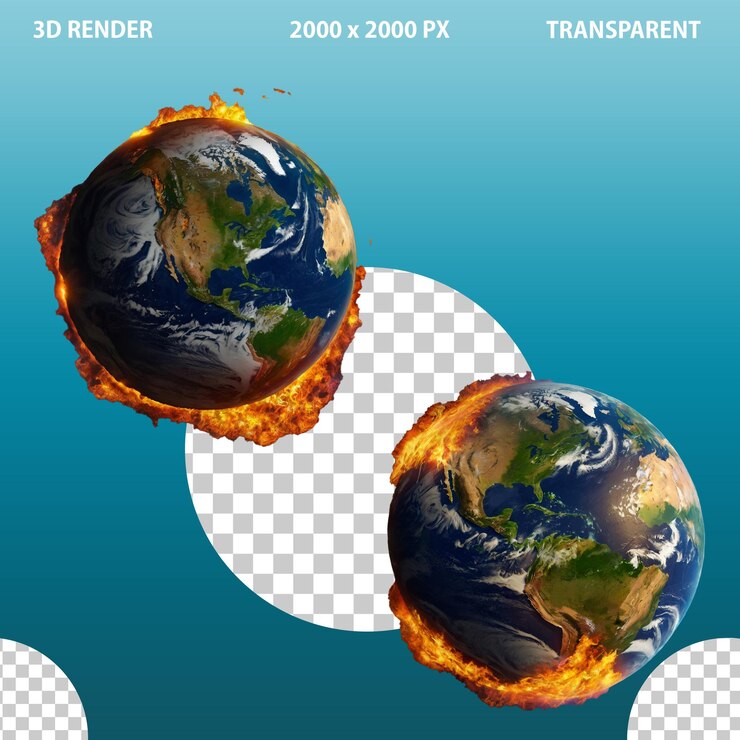 PSD globale erwärmung mit brennender erde mit png-transparentem hintergrund