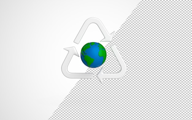 PSD globales recycling-erdmodell mit einem recyclingsymbol 3d-rendering