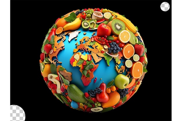PSD un globe 3d avec des continents faits avec de la nourriture png transparent