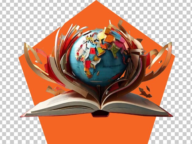 PSD le globe 3d sur le livre concept de la journée mondiale du livre