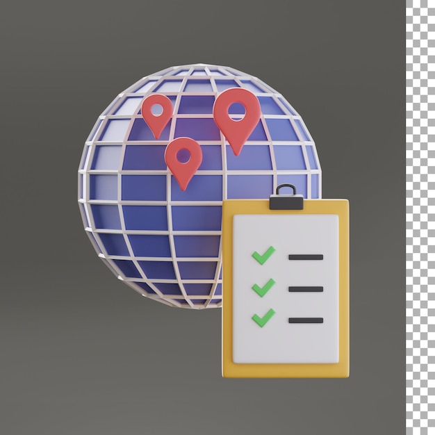 globe and checklist 3d rendering