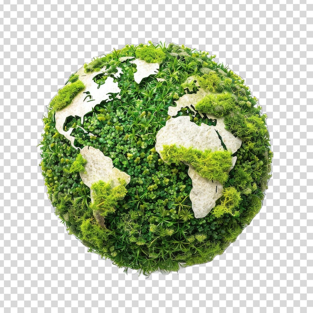 PSD un globe avec des feuilles vertes et le mot monde dessus