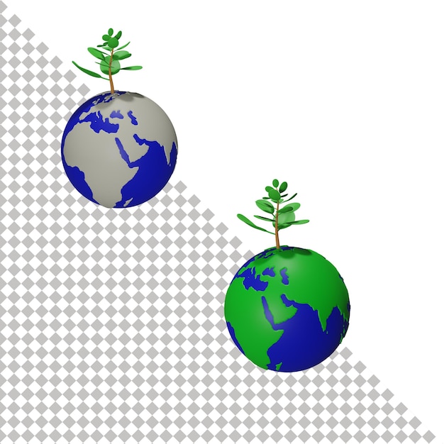 PSD globe avec l'icône 3d de plantes