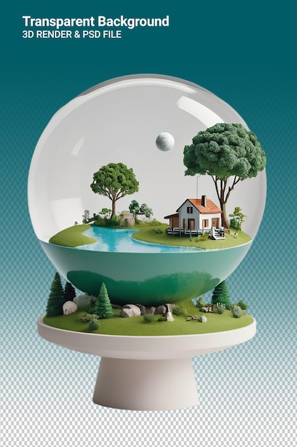 Un Globe Avec Une Maison Dessus Et Un Arbre Au Sommet