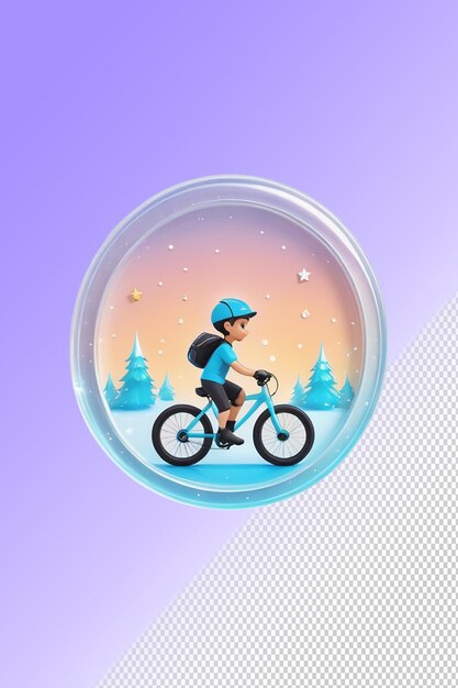 PSD un globe de neige avec un garçon à vélo et une planche à neige dessus