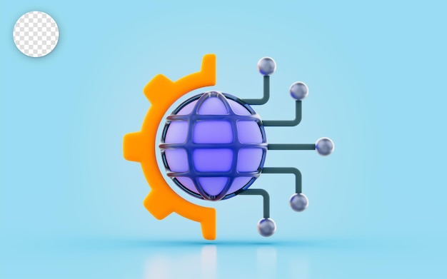 globe sing with half gear connectivity 3d render concept for digital transformation technology