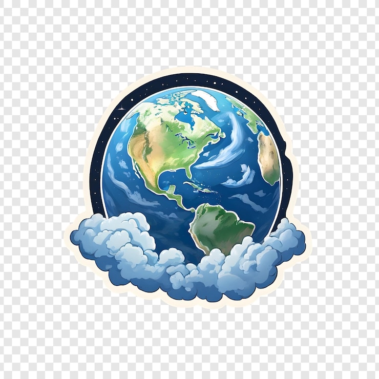 PSD globe sticker terra nuvole pianeta disegno grafico di illustrazione di cartoni animati