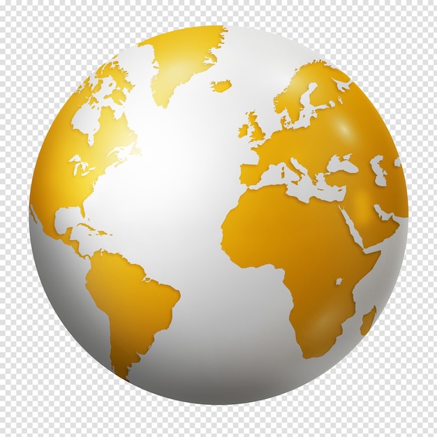 Globe terrestre jaune isolé sur un fond transparent