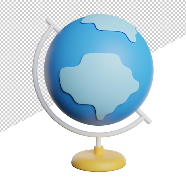 Globe world maps vorderansicht 3d-rendering-icon-illustration auf transparentem hintergrund