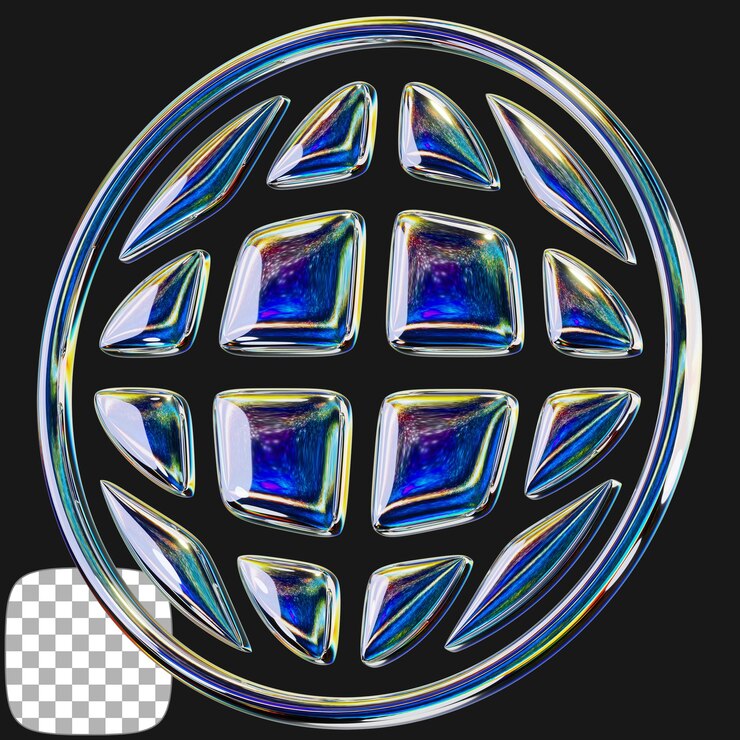 PSD globo 3d abstracto con efecto de vidrio iridescente