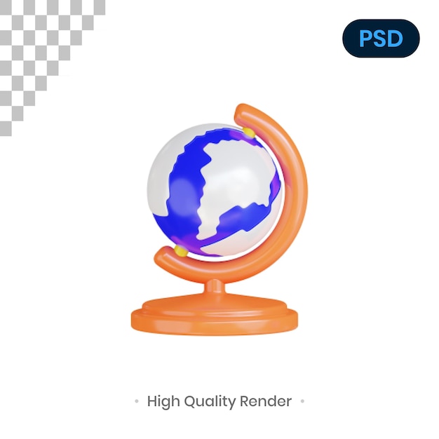 Globo 3d render ilustração psd premium