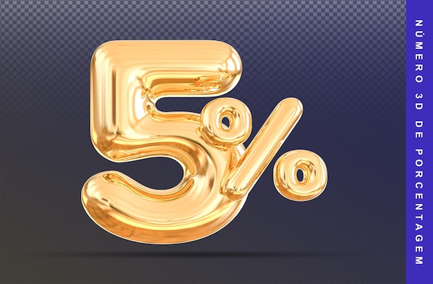 Globo 5 Número Porcentaje 3D Oro