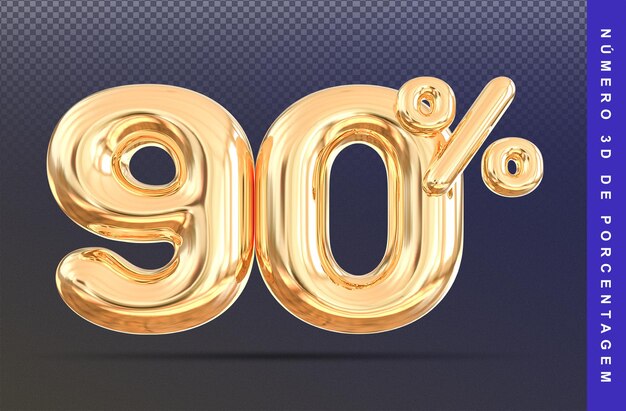 Globo 90 Número Porcentaje 3D Oro