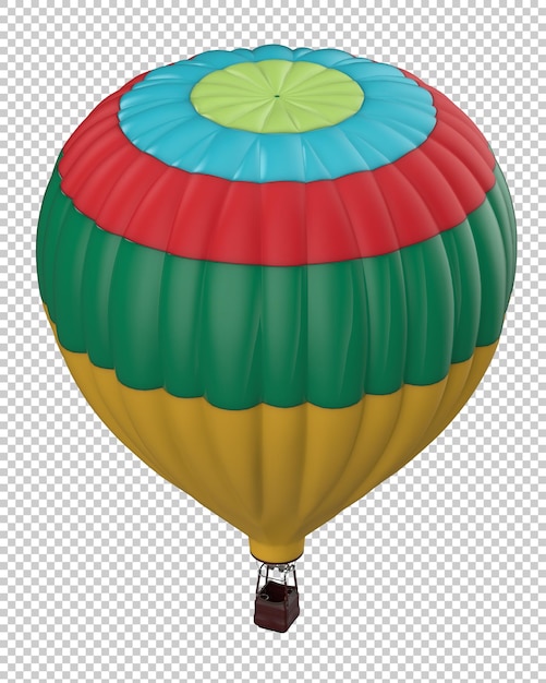 Globo de aire caliente aislado en la ilustración de representación 3d de fondo transparente