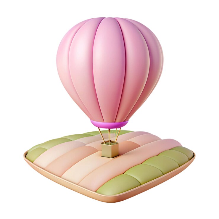 PSD un globo de aire caliente con una cubierta rosa y un paracaídas rosa en la parte inferior