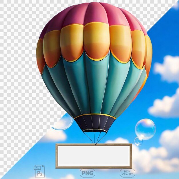 PSD un globo de aire caliente con una imagen de un globo de aire caliente en el fondo