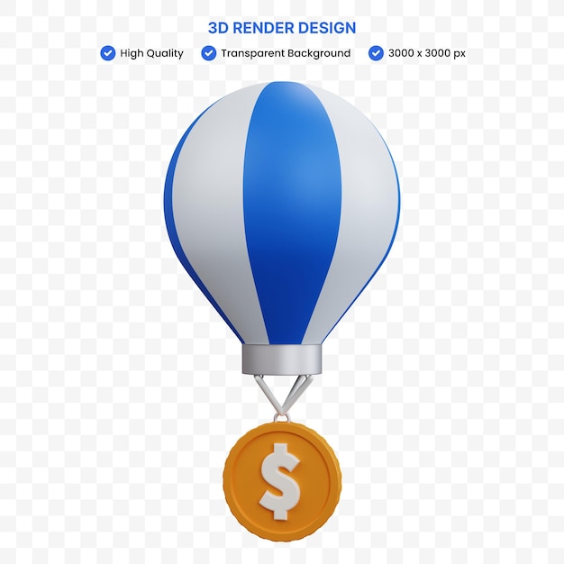 Globo de aire de renderizado 3d con dólar de moneda aislado