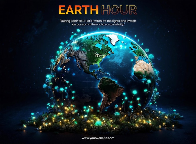 Globo concettuale Earth Hour circondato da organismi bioluminescenti per Earth Hour